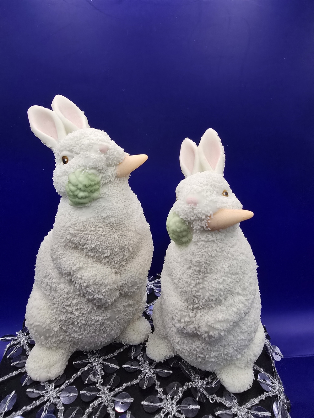 Department 56 White Bunny Pair with Pink Ears and Green Accents